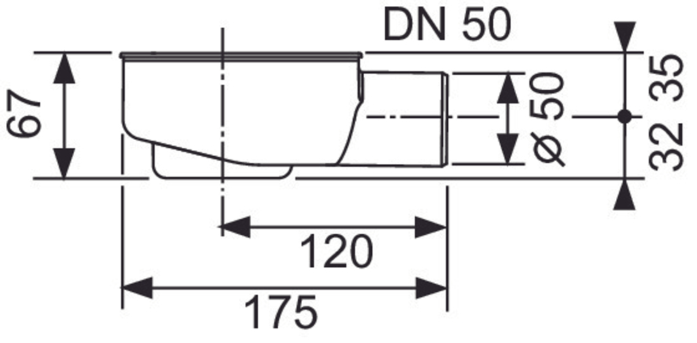 Сифон TECEdrainline «заниженный» DN 50 боковой слив