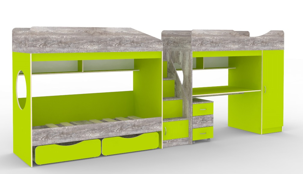 Трехъярусная кровать КарИВи Л-10.6 Бетон Лайм
