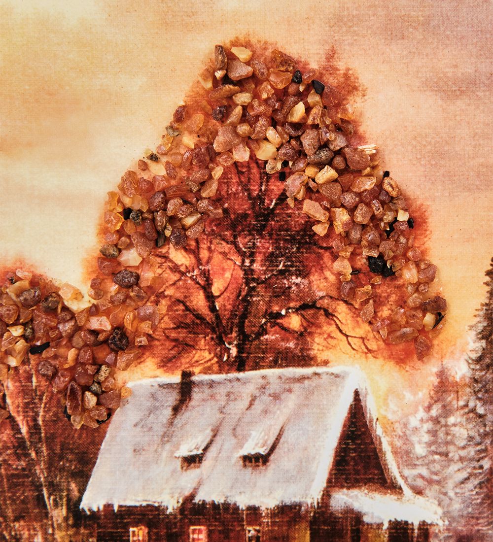 AMB-01/51 Картина «Дом на берегу» (с янтарной крошкой) пласт.рамка 33х42см