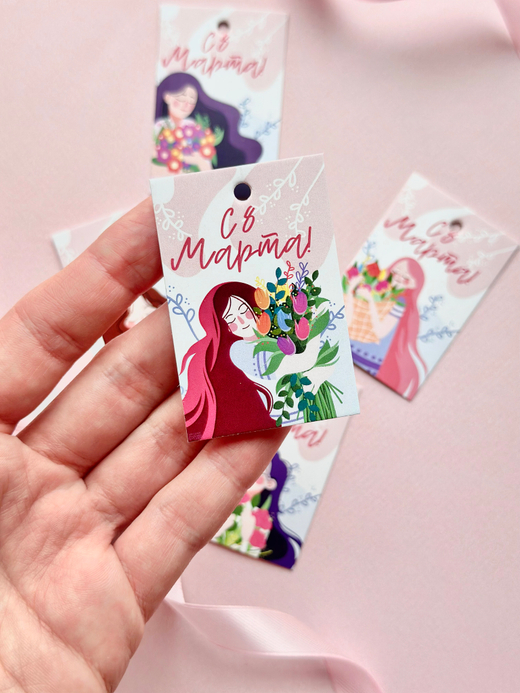Бирка "Девушка с букетом" набор 10 шт (5 видов) 4х6 см