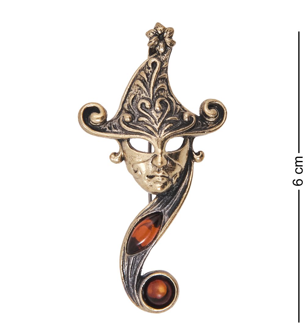 AM-4106 Брошь «Колдунья» (латунь, янтарь)
