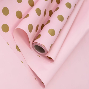Пленка матовая двусторонняя ГОРОХИ Розовая/Золотой