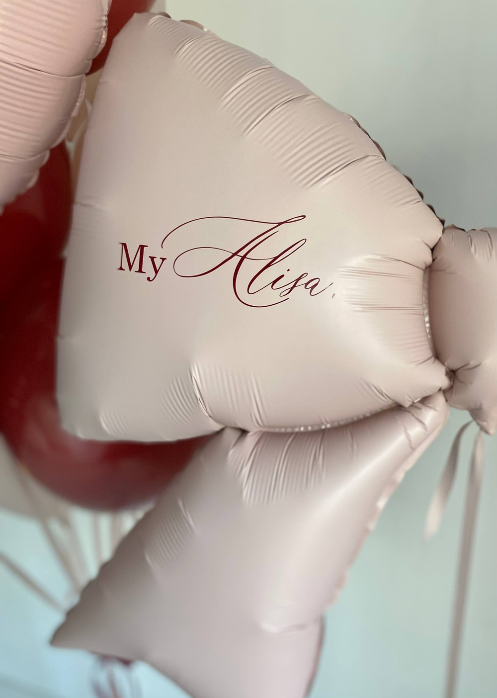 Воздушные шары бордовый/бургундия/мерло/пыльная роза бант №3399