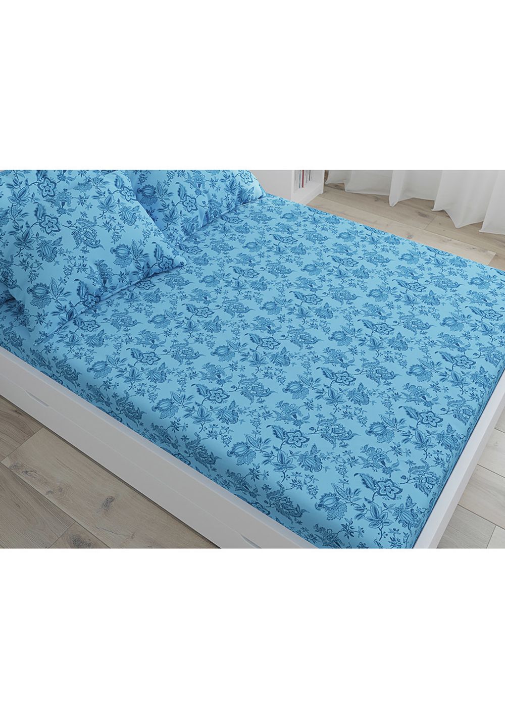 Простынь на резинке Сказка "Шамбала (синяя)" 120х200 см, перкаль