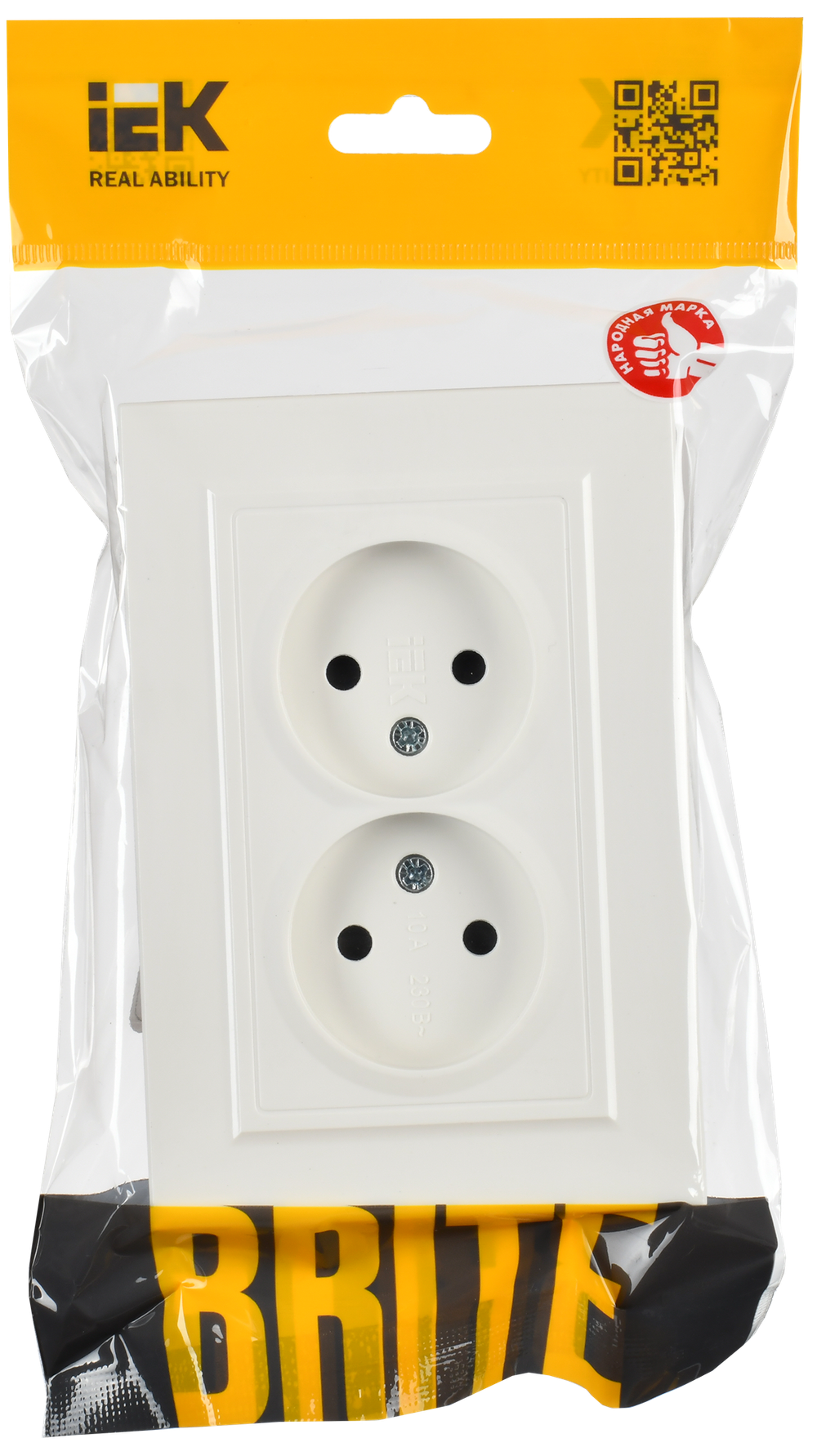 BRITE Розетка 2-местная без заземления с защитными шторками 10А в сборе РСш12-2-БрБ белый IEK