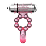 Розовое эрекционное кольцо 3,7см с вибростимуляцией клитора Baile Pleasure Tongue Ring BI-014075