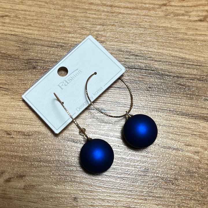 Серьги-кольца Шар 18 мм цвет синий матовый с блеском металл золотистый