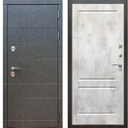 Входная металлическая дверь с зеркалом ReX (РЕКС) 21 Штукатурка графит / ФЛ-117 бетон светлый