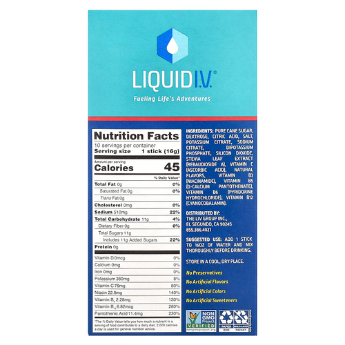 Liquid I.V., Hydration Multiplier®, смесь для приготовления электролитов, клубника, 10 пакетиков по 16 г (0,56 унции)