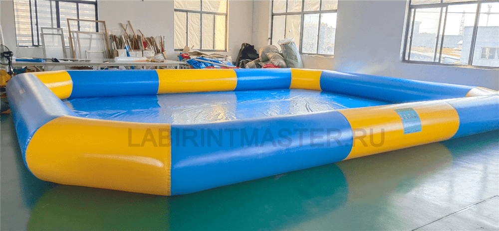 Прямоугольный надувной бассейн "Полосатик" 9х7х0.65 м, голубой, жёлтый