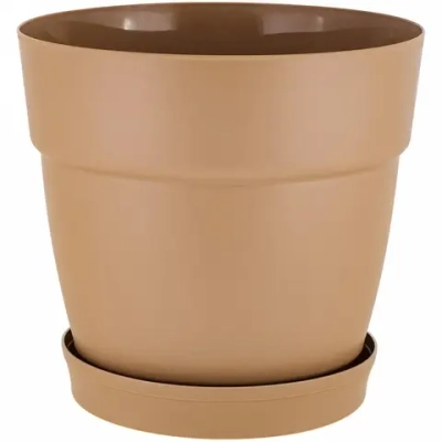 Горшок для цветов пластиковый 1,1л d-13см «Villa de Fiori» с фиксируемым поддоном, молочный шоколад
