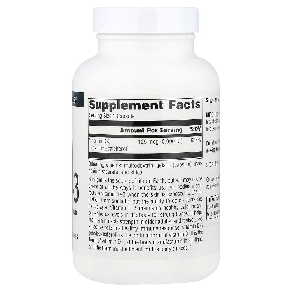 Source Naturals, витамин D3, 125 мкг (5000 МЕ), 240 капсул