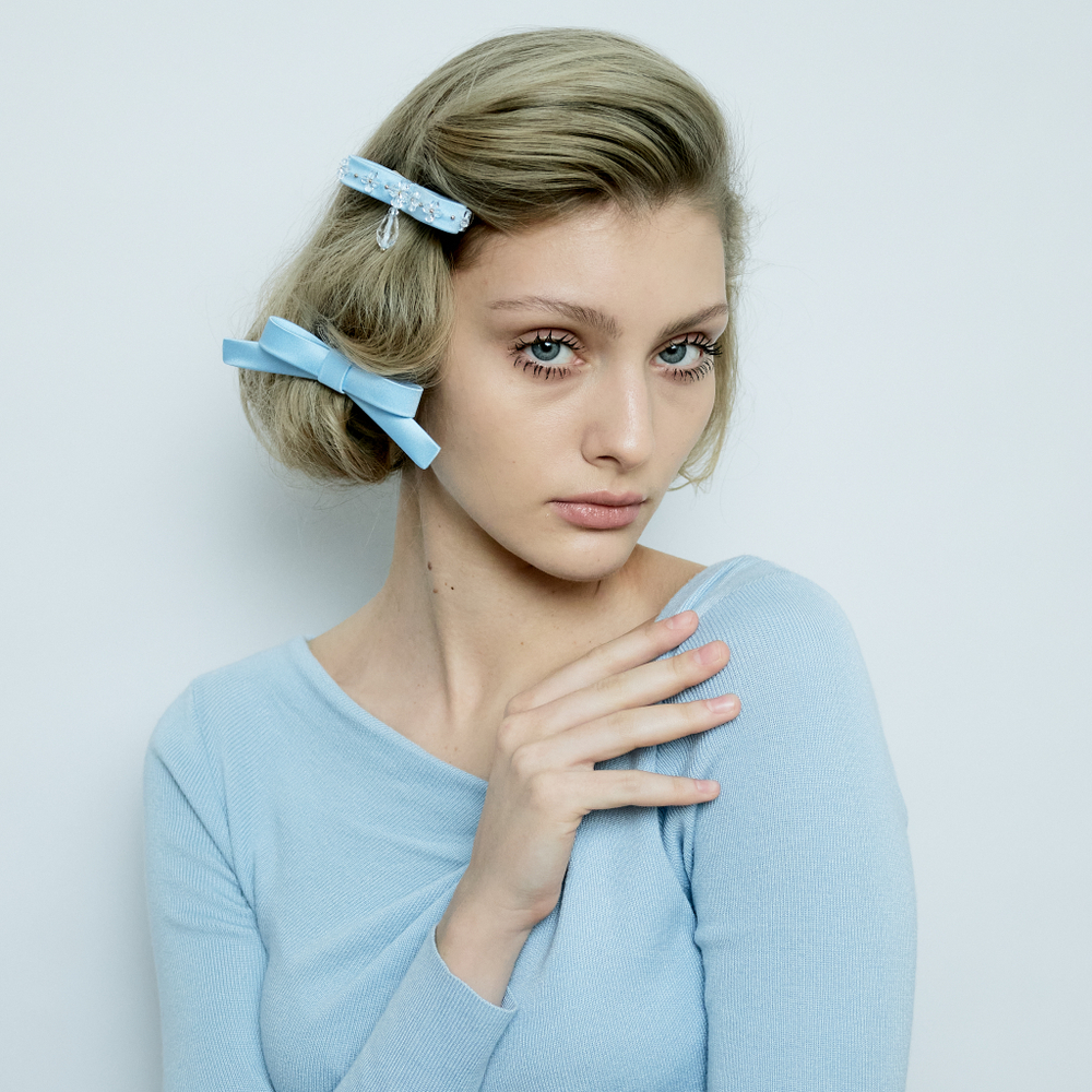 Бант "Стрекоза" голубой с прозрачным декором