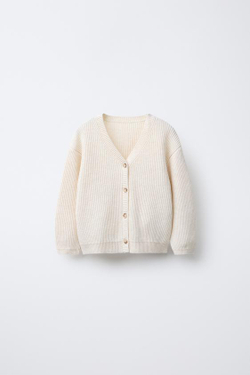 ZARA КАРДИГАН В РУБЧИК, СВЕТЛО-БЕЖЕВЫЙ