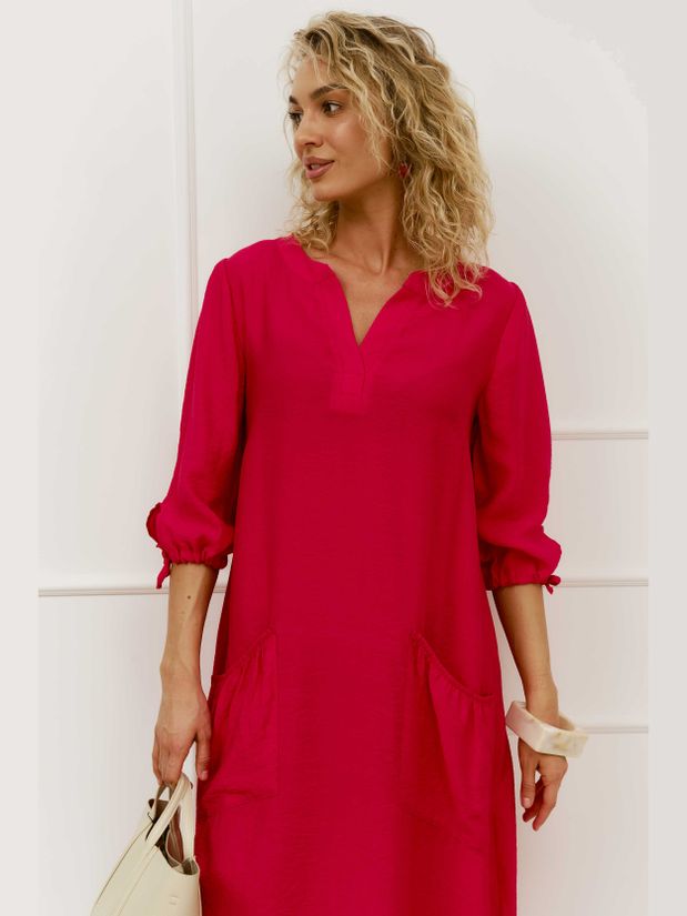 Платье БОХО с карманами, красный