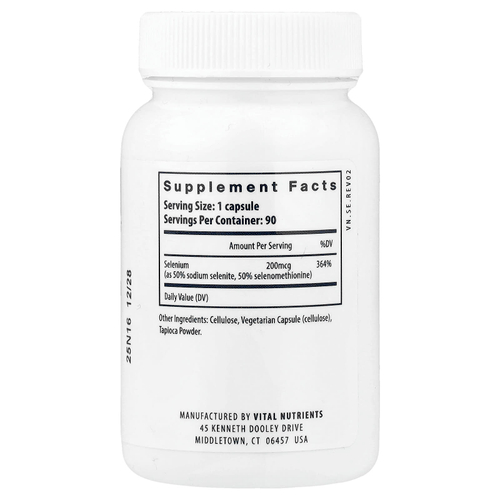 Vital Nutrients, Селен, 90 веганских капсул (200 мкг в каждой капсуле)