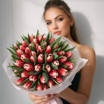 Букет из красно-белых тюльпанов “Lornah"