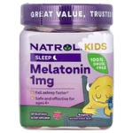 Natrol, Kids, жевательная добавка с мелатонином, для детей от 4 лет, с малиновым вкусом, 1 мг, 60 жевательных таблеток