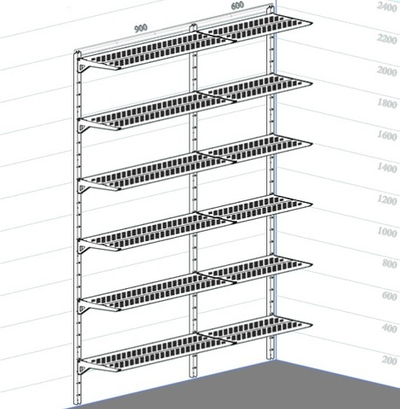 Стеллаж металлический навесной белый, 2200*1500*300 мм
