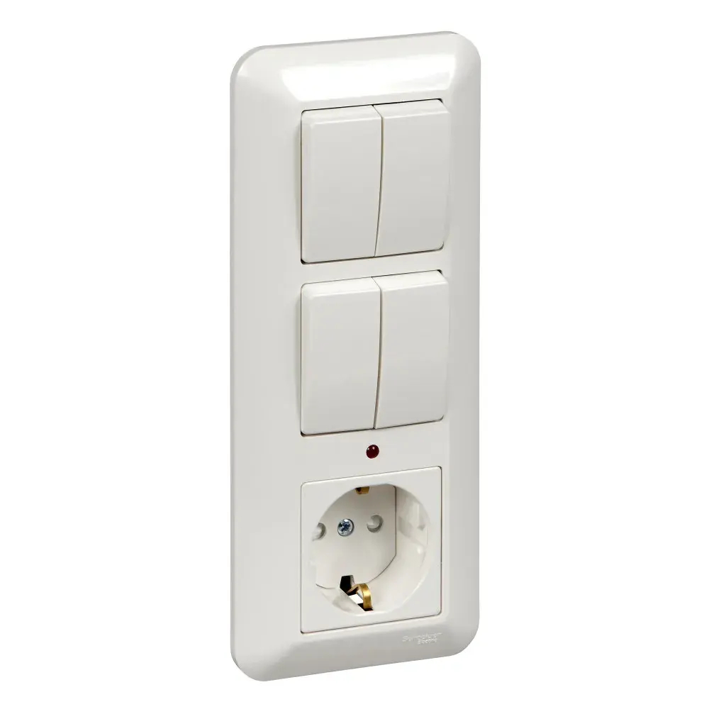 BLANCA С/У БЛОК: РОЗЕТКА с зазем. + ВЫКЛ.2-клав. + ВЫКЛ 2-клав, БЕЛЫЙ, опт.уп.