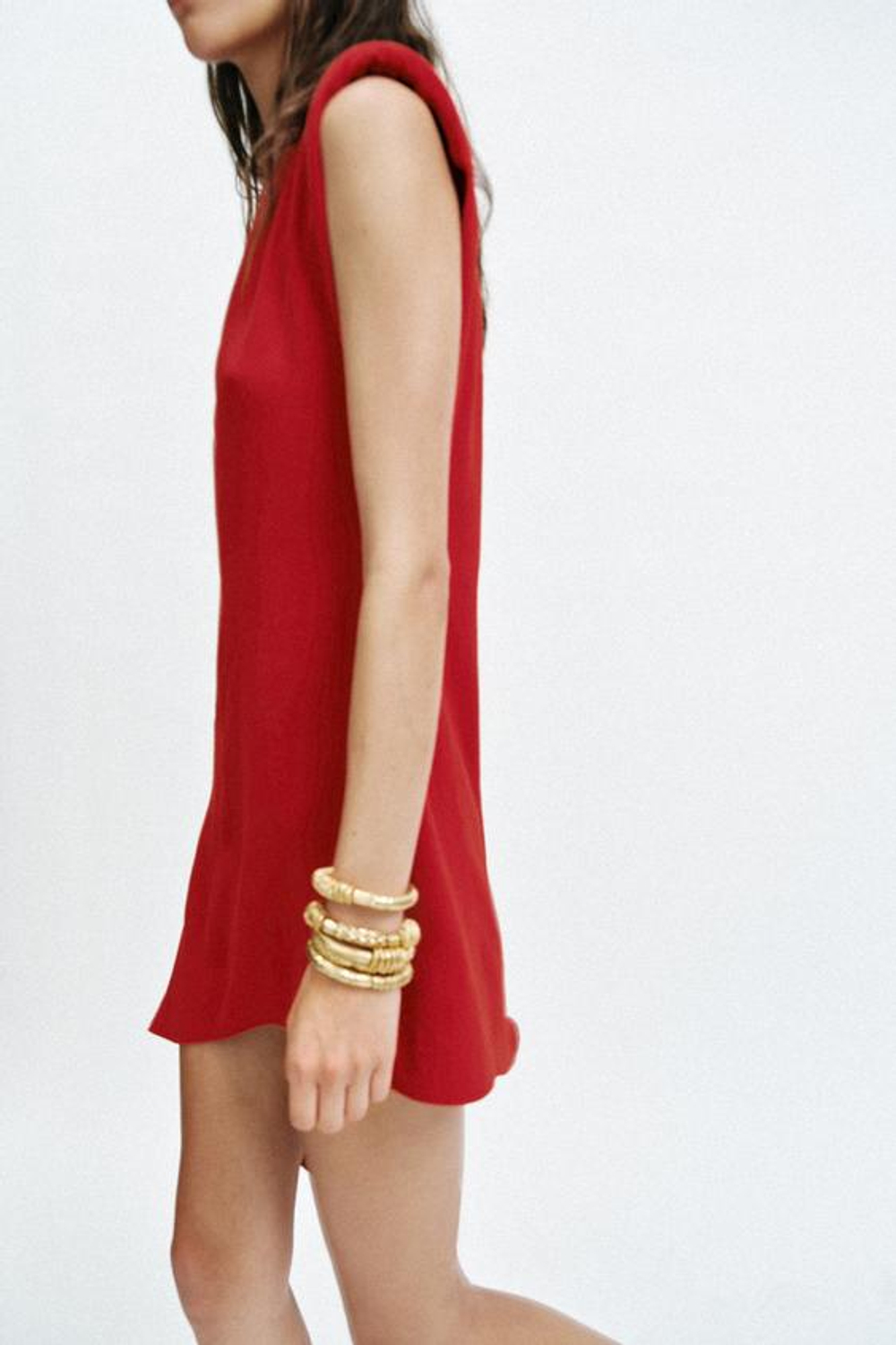 ZARA КОРОТКОЕ АСИММЕТРИЧНОЕ ПЛАТЬЕ С ПОДПЛЕЧНИКАМИ, КРАСНЫЙ