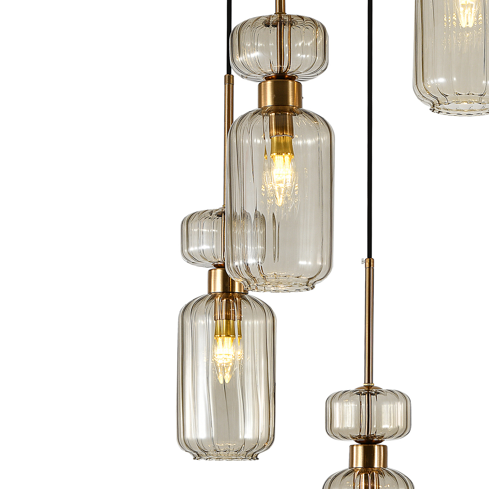 Подвесной светильник 5x60 E14, металл/стекло, античная медь, плафон бежевый