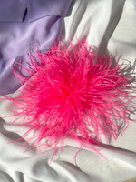 Брошь из пера страуса 15х20 см, застежка магнит на коже, оттенок розовый неоновый