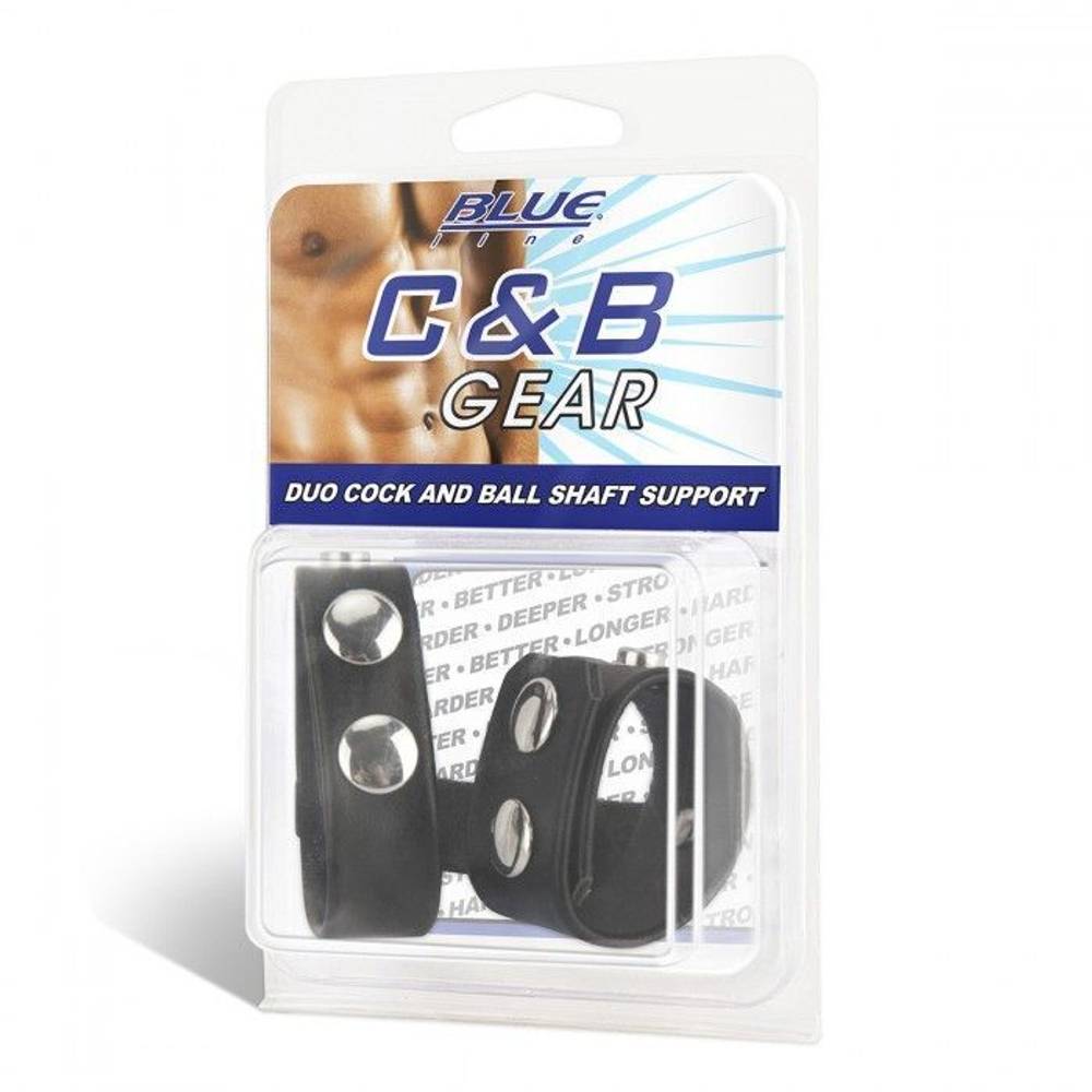 Двойной поддерживаюший ремень для пениса с заклепками (Цвет: черный)