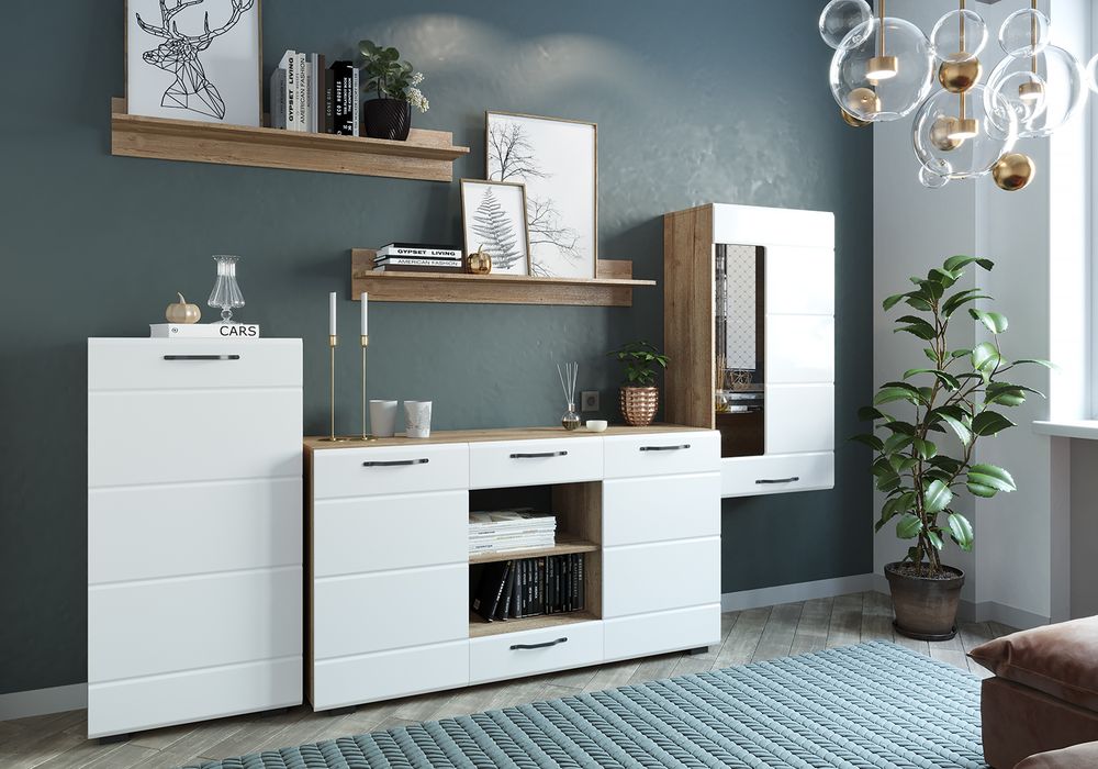 Гостиная 19 "Асти" (дуб бунратти/белый глянец), ЛДСП/МДФ, ДСВ Мебель