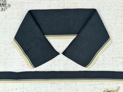 Комплект воротник ш. 7,5 см д. 45см + подвяз ш. 2,5 см д. 100 см, чёрный с бежевым