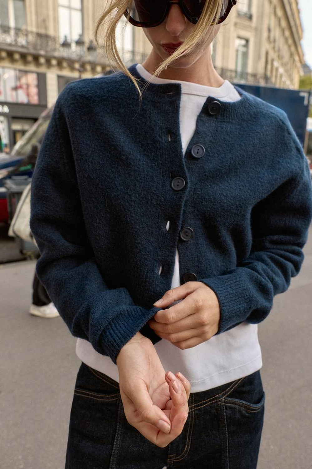 ZARA КАРДИГАН НА ПУГОВИЦАХ, МОРСКОЙ СИНИЙ