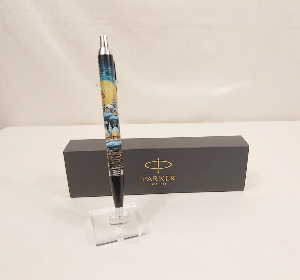 Ручка "Деревенский пейзаж" с ручной росписью Палех