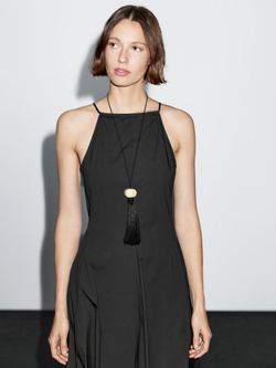 Massimo Dutti Длинное расклешенное платье с горловиной халтер, черный