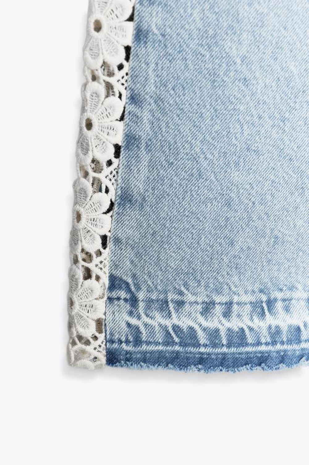 ZARA ДЖИНСЫ Z1975 WIDE LEG С ВЫСОКОЙ ПОСАДКОЙ И КОМБИНИРОВАННОЙ ВЯЗКОЙ КРЮЧКОМ, ВЫЦВЕТШИЙ СИНИЙ