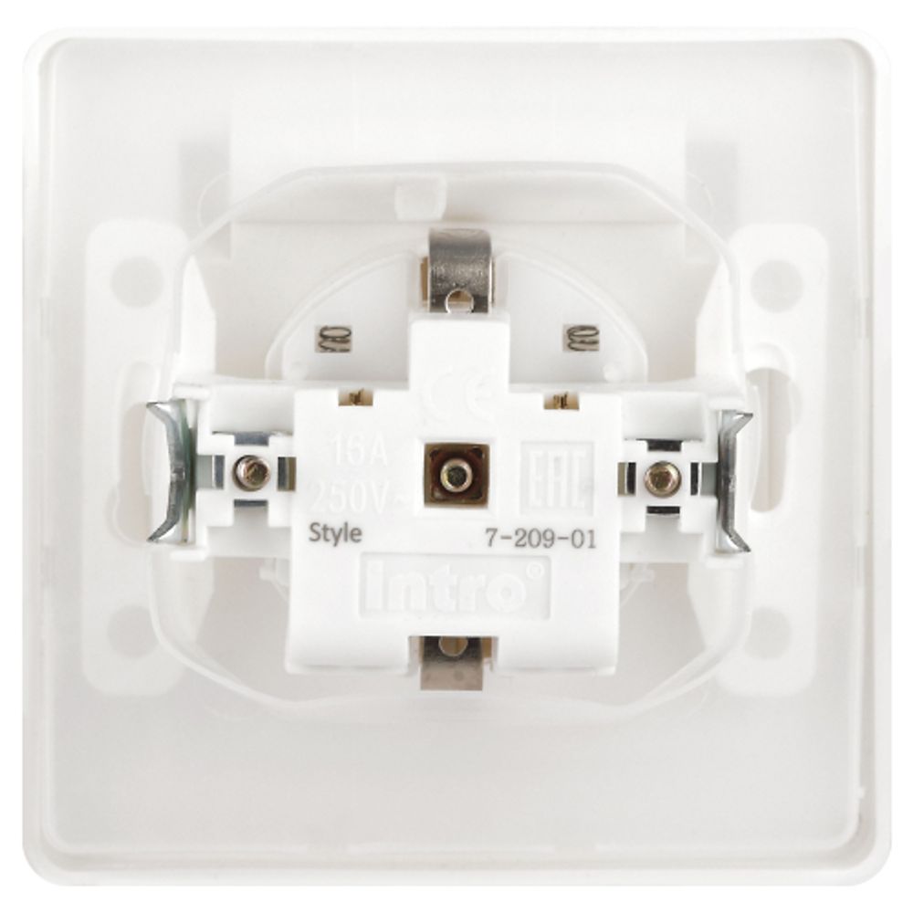 Розетка Intro Style 7-209-01 с заземлением 2P+E Schuko с крышкой шторками 16А-250В IP44 СУ белый