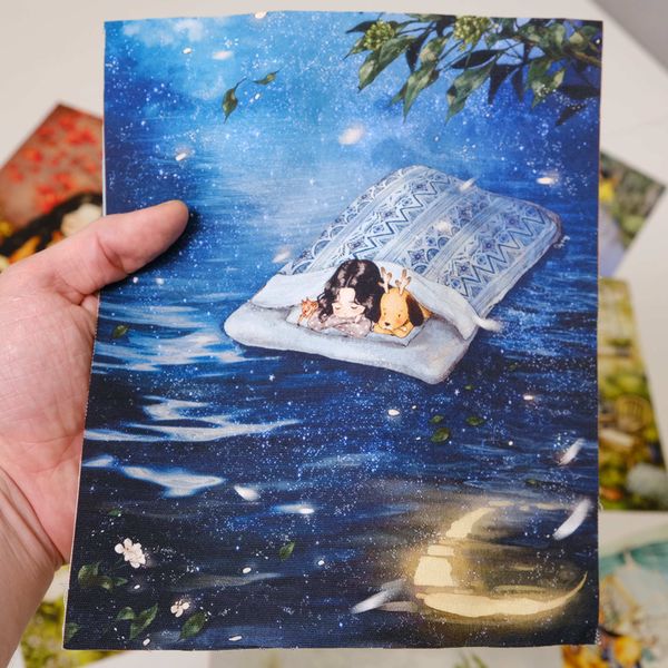 ДЕВОЧКА И ПЕСИК НА ВОДЕ Панно, холст 25 / 20 см 1