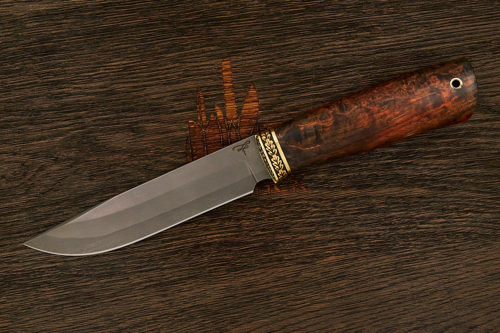 Разделочный нож Игоря Пампуха Модель 007, клинок 145мм, булат легированный, рукоять стаб. к. береза