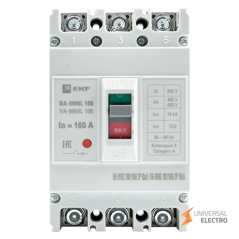 Автоматический выключатель ВА-99МL 100/160А 3P 18кА EKF Basic