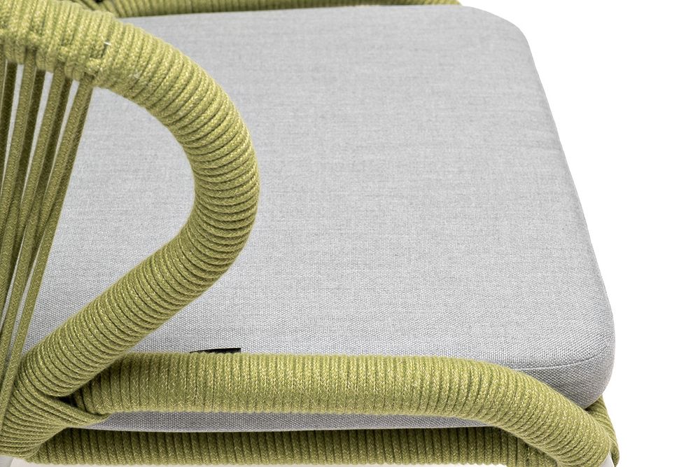 "Милан" стул плетеный из роупа, каркас алюминий светло-серый (RAL7035) муар, роуп салатовый меланж круглый, ткань светло-серая