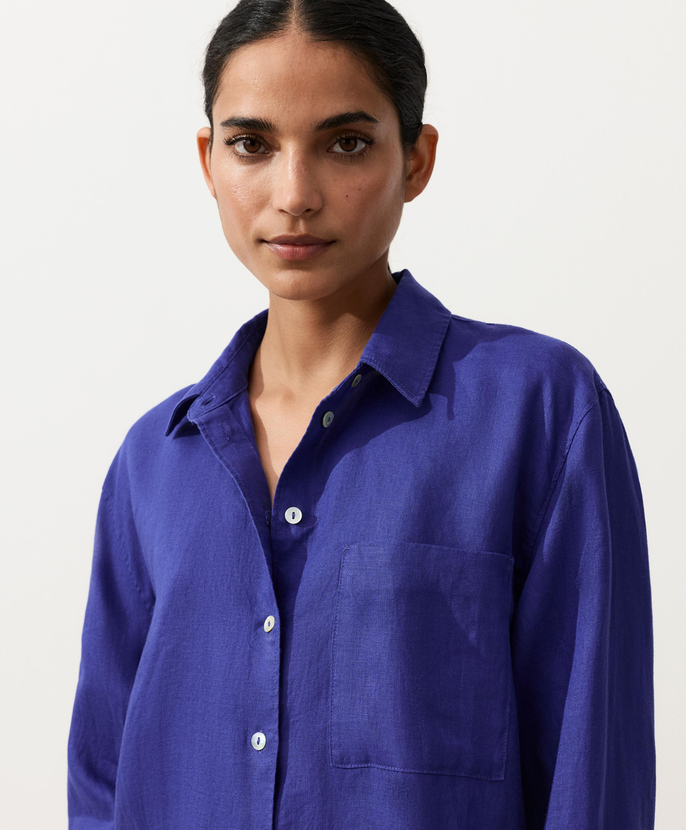 Oysho Рубашка свободного кроя из 100%-го льна, кобальтовый