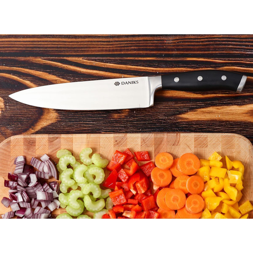 Нож кухонный Daniks, Black, шеф-нож, нерж сталь, 20 см, рук пласт, 161520-1