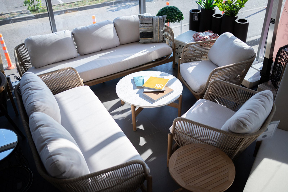 Диван деревянный плетеный трехместный Tagliamento Talara, бежевый, лен