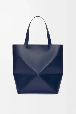 Loewe Сумка-тоут XL Puzzle Fold из блестящей телячьей кожи, темно-синий
