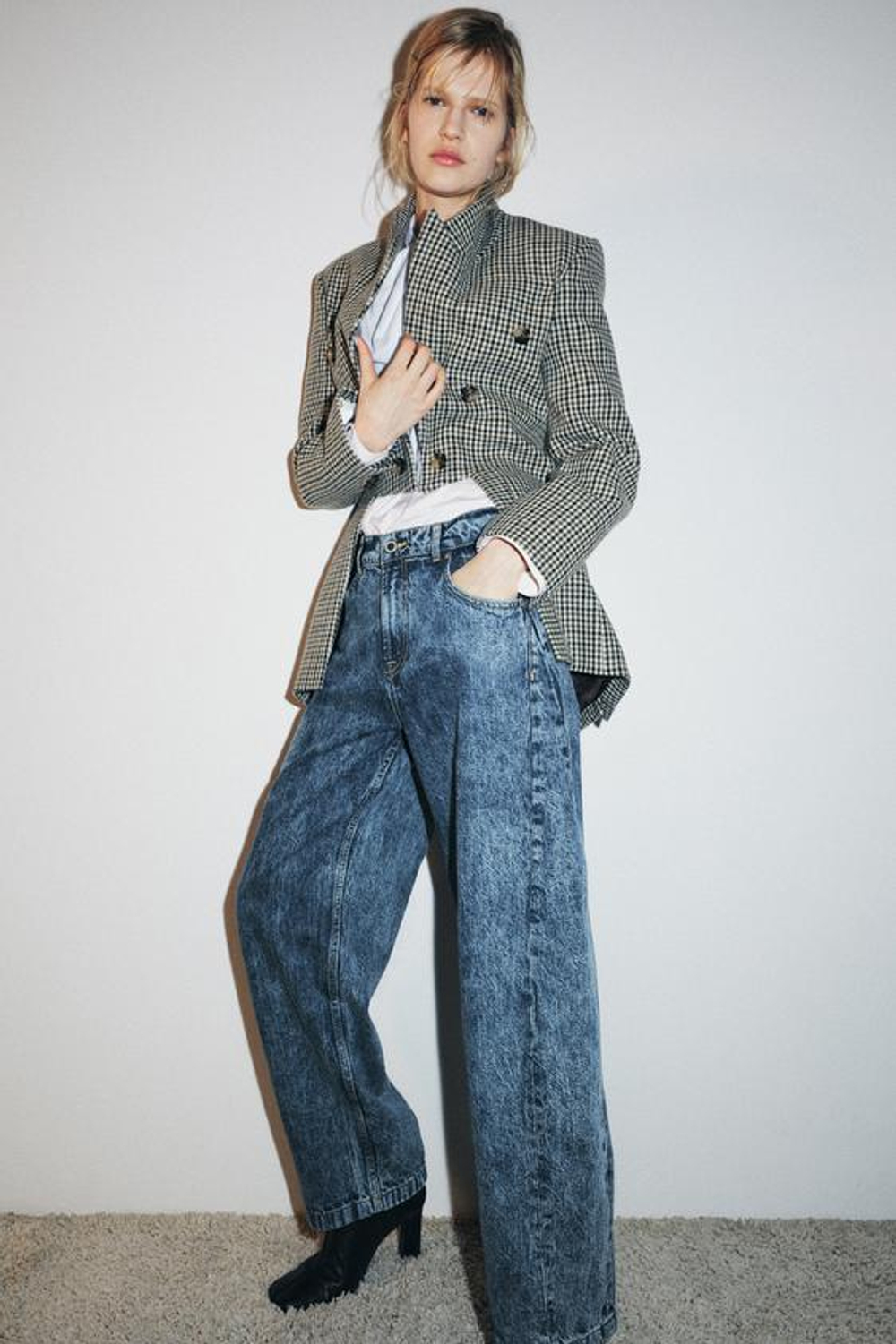 ZARA ДЖИНСЫ BALLOON С ВЫСОКОЙ ПОСАДКОЙ — ZW COLLECTION, ГОЛУБОЙ