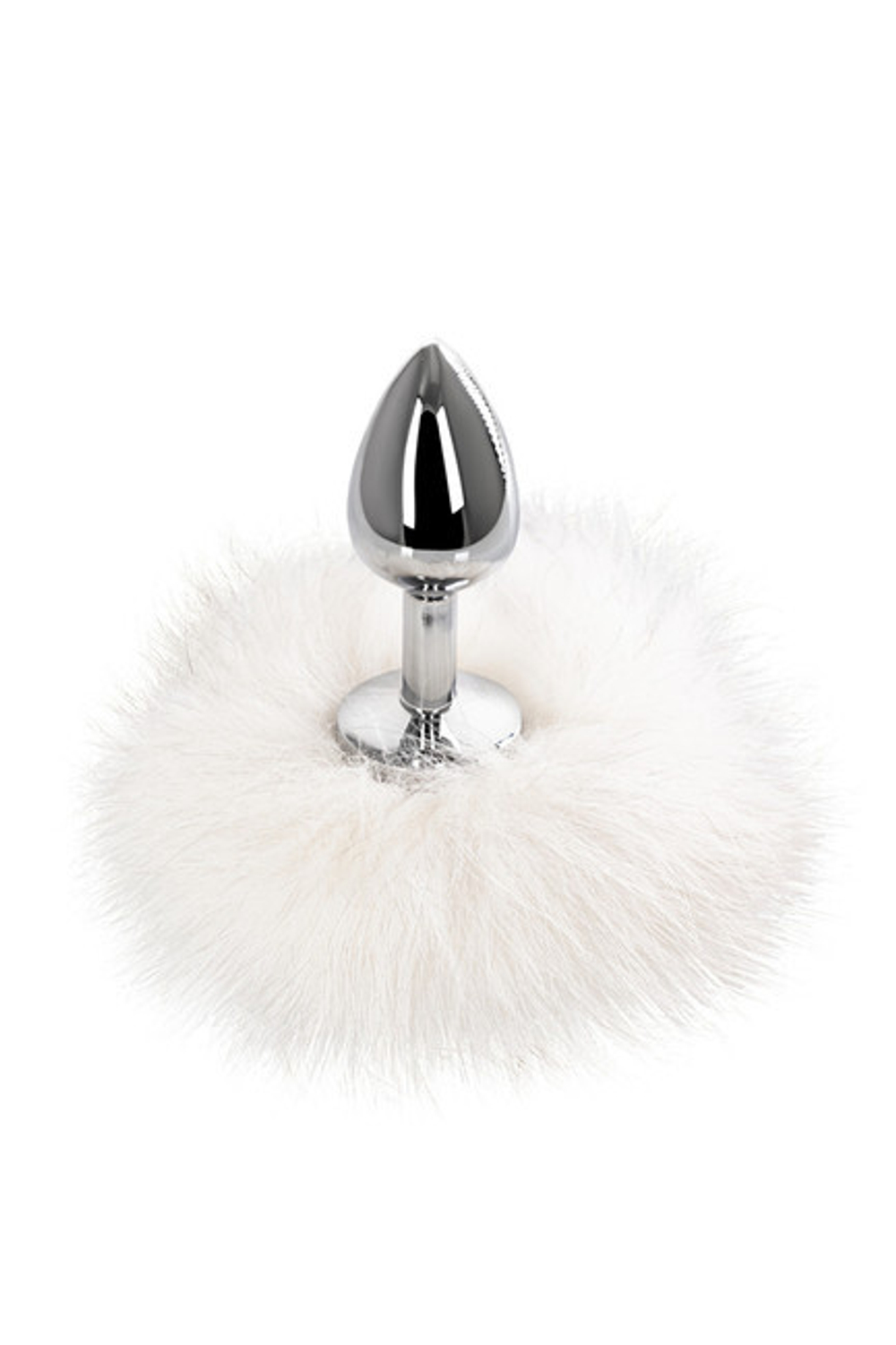 Анальная металлическая пробка с белым заячьем хвостом в подарочной упаковке (Цвет: серебряный / белый)