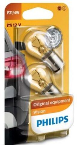 Автолампа  Р 12-21+4 (P21/4W) 2конт (смещ штифт) (BAZ15d) Philips (бл2шт) #12594B2 ORIGINAL