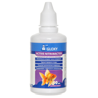 GLOXY Active Nitrobacter Кондиционер для быстрого запуска аквариума, 50 мл на 500 л