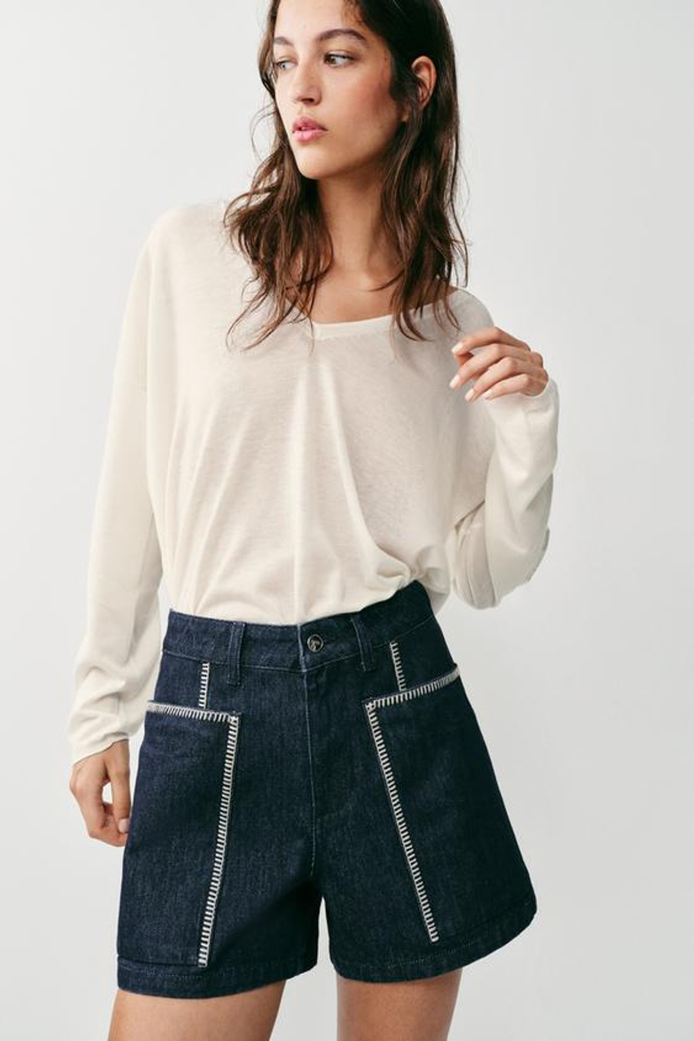 ZARA ШОРТЫ Z1975 С ВЫШИВКОЙ, СИНИЙ