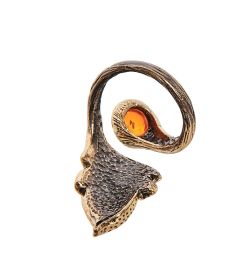 AM-2468 Кольцо «Лист Дуба» (латунь, янтарь)