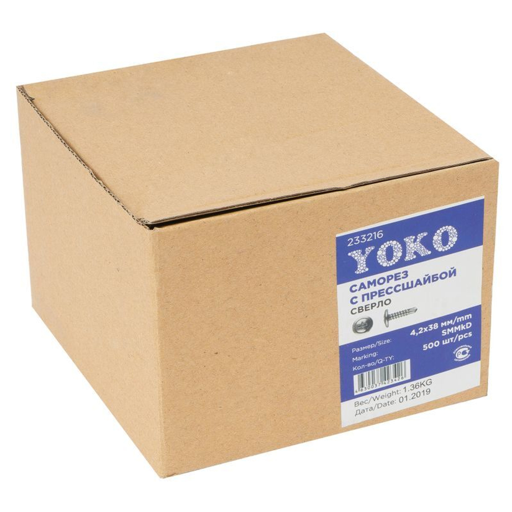 Саморез с прессшайбой сверло 4,2х38 мм оцинкованный 500 шт Yoko